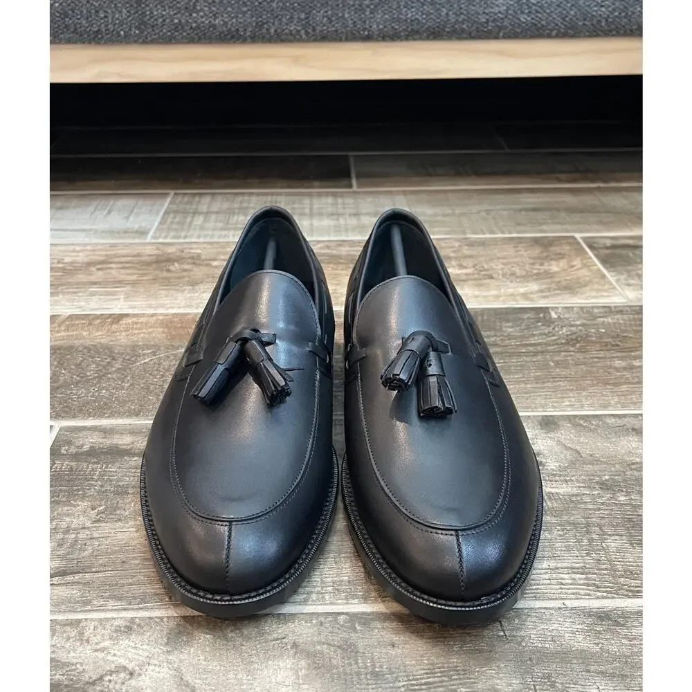 $950 NIB Nettleton Black Leather Almond Toe Tassel Loafers Slip Ons Shoes 13